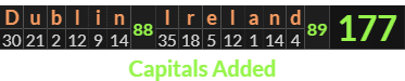 "Dublin Ireland" = 177 (Capitals Added)