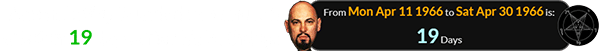 Anton LaVey founded the Church of Satan 19 days after his birthday: