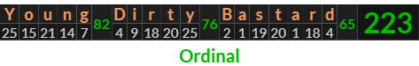 "Young Dirty Bastard" = 223 (Ordinal)