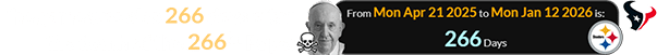 The game was also 266 days after the death of the 266th Pope: