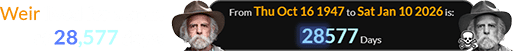 Weir lived for a span of 28,577 days: