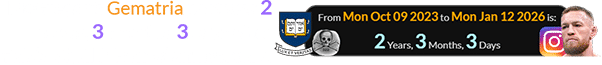 McGregor’s Gematria post was 2 years, 3 months, 3 days after Yale’s ‘Skull & Bones’ anniversary: