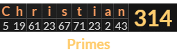 "Christian" = 314 (Primes)