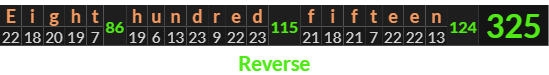 "Eight hundred fifteen" = 325 (Reverse)