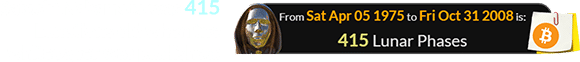 Satoshi Nakamoto was 415 Lunations old when the whitepaper was published: