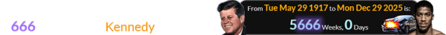The accident fell a span of exactly 5,666 weeks after Kennedy was killed: