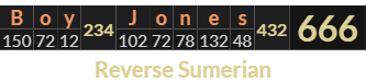 "Boy Jones" = 666 (Reverse Sumerian)