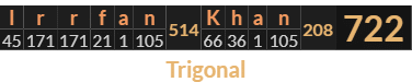"Irrfan Khan" = 722 (Trigonal)