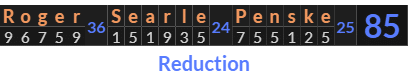 "Roger Searle Penske" = 85 (Reduction)