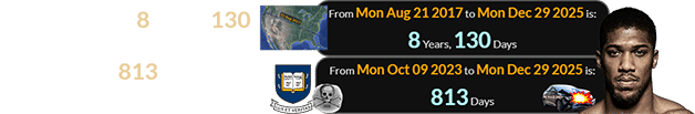 The crash was 8 years, 130 days after the 2017 Eclipse and a span of 813 days after Yale’s ‘Skull & Bones’ date: