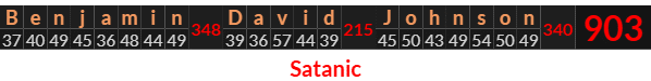 "Benjamin David Johnson" = 903 (Satanic)