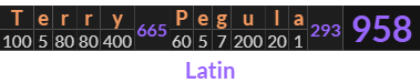 "Terry Pegula" = 958 (Latin)