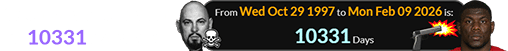 Keion was shot a span of 10331 days later: