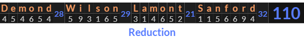 "Demond Wilson Lamont Sanford" = 110 (Reduction)