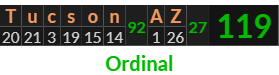 "Tucson AZ" = 119 (Ordinal)