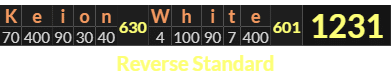 "Keion White" = 1231 (Reverse Standard)