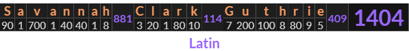 "Savannah Clark Guthrie" = 1404 (Latin)