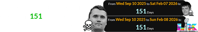 February 7th and 8th both fell (a span of) 151 days after the assassination of Charlie Kirk: