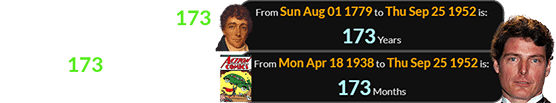 Reeve was born 173 years after Francis Scott Key and 173 months after the first Superman comic:
