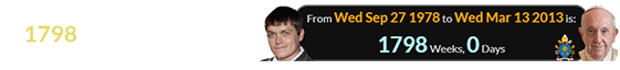 Brad Arnold was exactly 1798 weeks old when the first Jesuit Pope was elected: