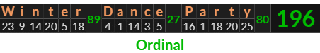"Winter Dance Party" = 196 (Ordinal)