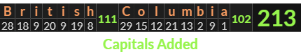 "British Columbia" = 213 (Capitals Added)