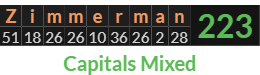 "Zimmerman" = 223 (Capitals Mixed)