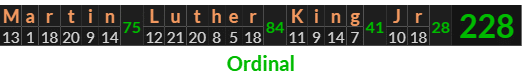"Martin Luther King Jr" = 228 (Ordinal)
