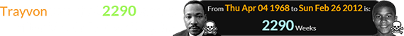 Trayvon was shot 2290 weeks after Martin Luther King Jr.: