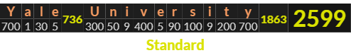 "Yale University" = 2599 (Standard)