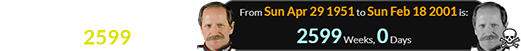 Dale Earnhardt lived for exactly 2599 weeks:
