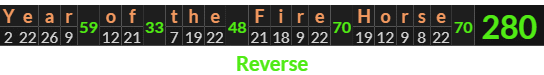 "Year of the Fire Horse" = 280 (Reverse)