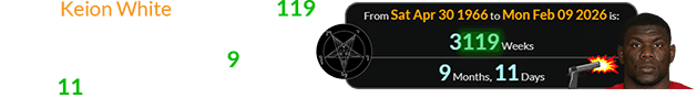 Keion White was shot 3,119 weeks after the Church of Satan was formed and a span of 9 months, 11 days after its anniversary: