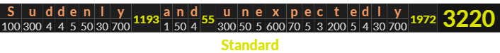 "Suddenly and unexpectedly" = 3220 (Standard)