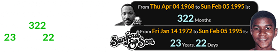 Trayvon was born one day after the MLK assassination turned 322 months old, and 23 years, 22 days after the premiere of Sanford and Son: