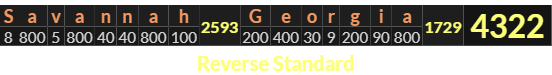"Savannah Georgia" = 4322 (Reverse Standard)