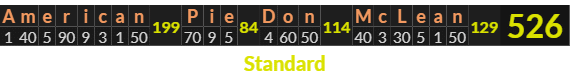 "American Pie Don McLean" = 526 (Standard)