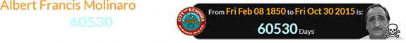 Albert Francis Molinaro died a span of 60530 days after Kenosha came into existence: