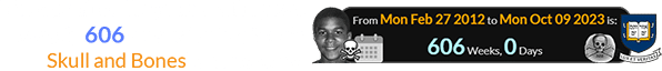 The day after Trayvon’s killing was exactly 606 weeks before Yale’s ‘Skull and Bones’ anniversary: