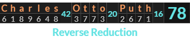 "Charles Otto Puth" = 78 (Reverse Reduction)