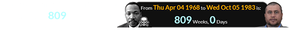 Zimmerman was born a span of exactly 809 weeks after the shooting of MLK Jr.: