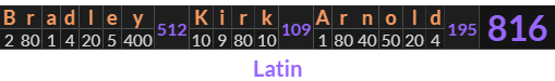 "Bradley Kirk Arnold" = 816 (Latin)