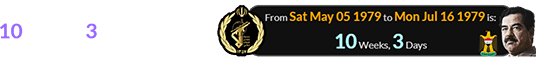 Saddam became president 10 weeks, 3 days after the formation of the IRGC: