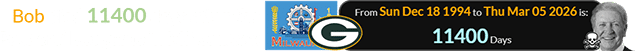 Bob died 11400 days after the Packers’ last game in Milwaukee: