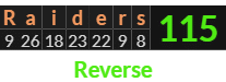 "Raiders" = 115 (Reverse)