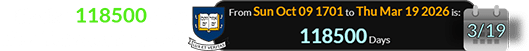 It’s also 118500 days after Yale was founded: