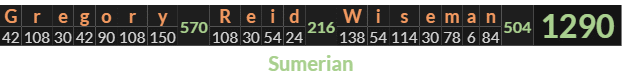 "Gregory Reid Wiseman" = 1290 (Sumerian)