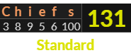 "Chiefs" = 131 (Standard)