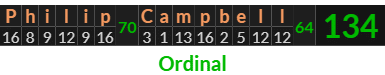 "Philip Campbell" = 134 (Ordinal)