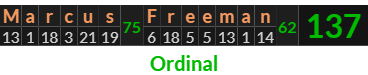 "Marcus Freeman" = 137 (Ordinal)